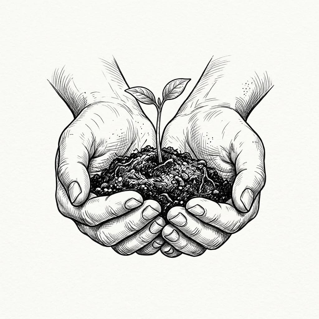 JobVumi Values - Hands Holding Growing Plant Sketch
