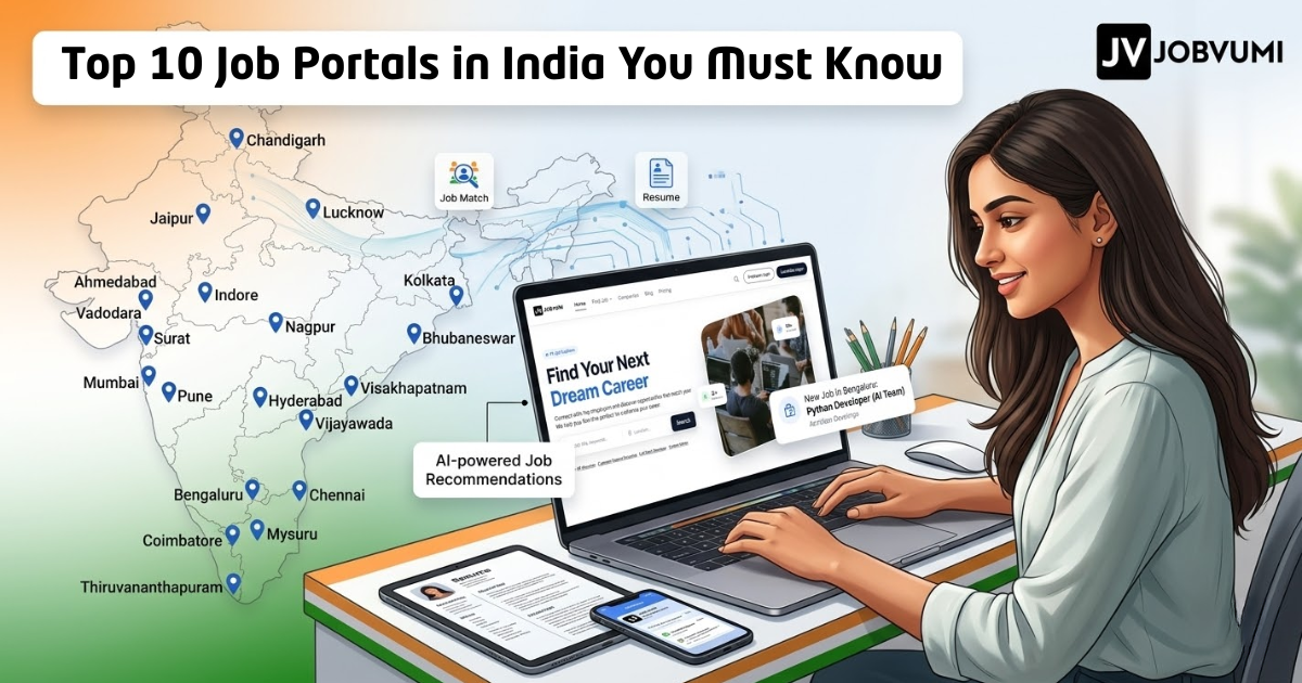 Young professional browsing jobs online on JobVumi, India’s top job portal