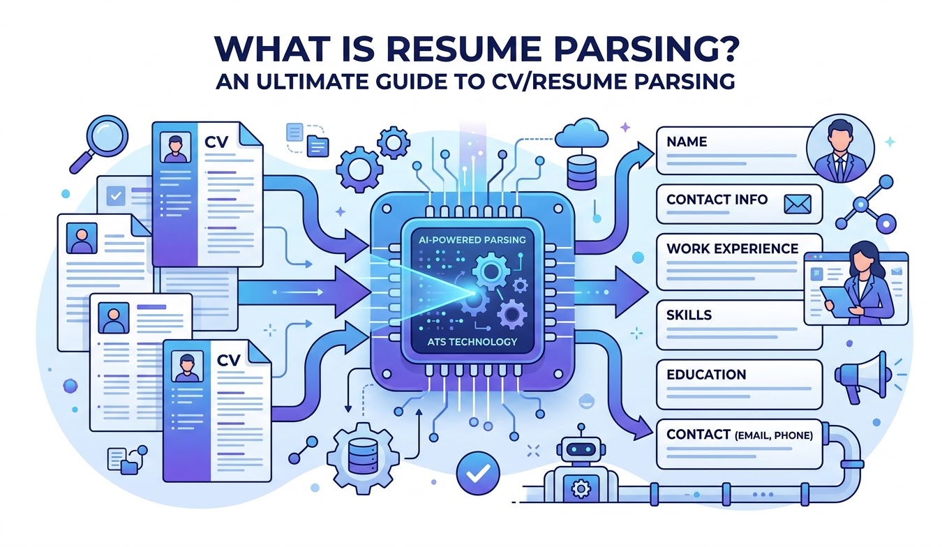 AI resume parsing extracting candidate skills, education, and experience for recruitment and ATS databases