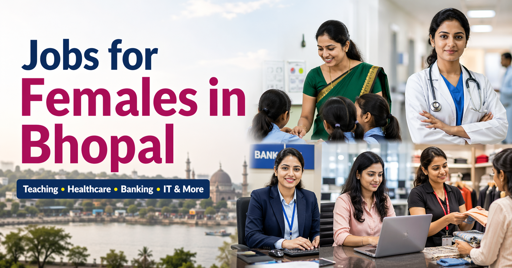 Jobs for females in Bhopal across teaching, healthcare, banking, IT, retail, and entrepreneurship sectors