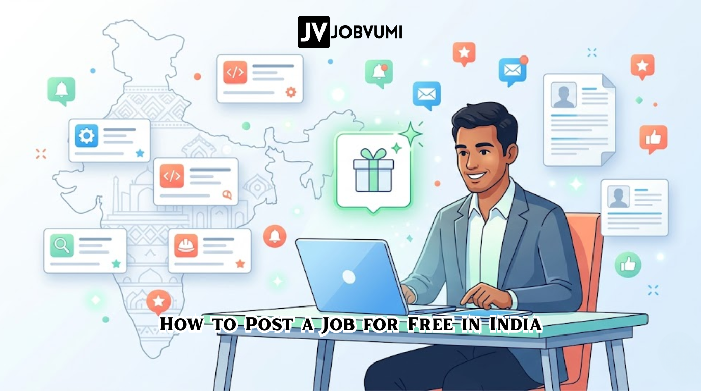 Recruiter posting jobs online in India with resumes and notifications around